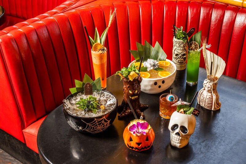 A lineup of Adrift's spooky season cocktails