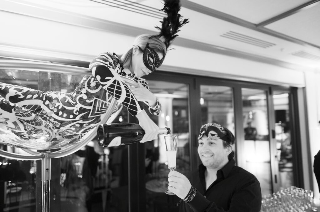 Pouring drinks at the Clayton Hotel & Members Club Halloween party